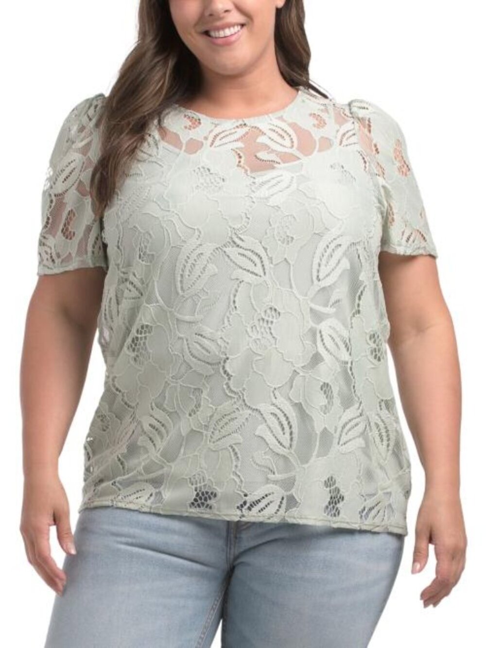 ANNE KLEIN Plus Jewel Neck Lace Tee